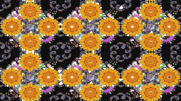 Raster illüstrasyonundaki çiçek desenli çizim. Renkli Bahar Teması eskiz kalıbı. Düz Çiçek Elementleri Tasarımı. Gri renkli çiçekler.