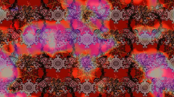 Modern çiçek arkaplanı. Halk tarzı. Parlak renkli çiçekleri ve kahverengi, kırmızı ve pembe renkte yaprakları olan harika bir çiçek deseni. Moda baskıları için zarif bir şablon.