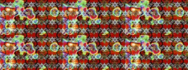 Raster illüstrasyonu. Şirin çiçekli eskiz deseni ve kırmızı, gri ve kahverengi renklerde yapraklar, suluboya çiçek deseni, duvar kağıdı, kart veya kumaş için fayanslı.