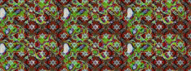 Raster illüstrasyonu. Çiçek desenli çizim. Düz Çiçek Elementleri Tasarımı. Renkli Bahar Teması eskiz kalıbı. Asya tekstil tarzında. Yeşil, kahverengi ve kırmızı renkte çiçekler.