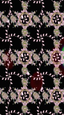 Halk tarzı. Parlak renkli çiçekleri ve siyah, nötr ve kahverengi renkte yaprakları olan harika bir çiçek deseni. Moda baskıları için zarif bir şablon. Modern çiçek arkaplanı.