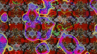 Gri, kırmızı ve kahverengi renklerde. Raster illüstrasyonu. Raster illüstrasyonundaki çiçek desenli çizim. Güzel kumaş deseni.