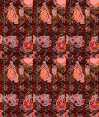 Kahverengi üzerine kahverengi. El çizimi çiçek unsurları olan soyut çizim raster deseni. 1950-1960 motifleri. Retro tekstil tasarım koleksiyonu. Çiçekli ipek eşarp..