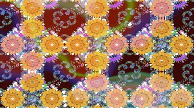 Kahverengi renkli etnik çiçeklerin olduğu zarif bir eskiz modeli. Raster Çiçek İllüstrasyon Şirin Tekstil.