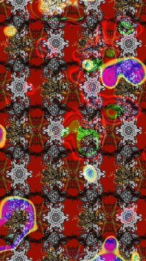 Çiçek desenli çizim. Asya tekstil tarzında. Renkli Bahar Teması eskiz kalıbı. Güzel kumaş deseni. Raster illüstrasyonu. Düz Çiçek Elementleri Tasarımı.