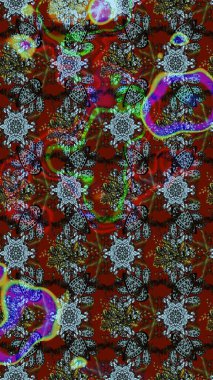 Raster illüstrasyonu. Kahverengi, kırmızı ve gri renklerde. Çiçek. Taslak dekoratif arka plan, çiçek mandala.