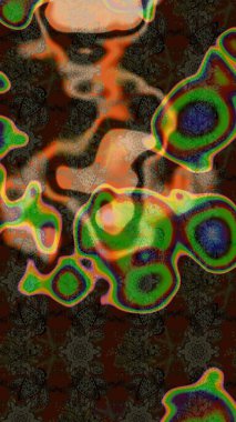 Raster illüstrasyonu. Çiçek ve yapraklı karalama şeklinde Raster çiçek deseni. Kahverengi, gri ve yeşil renklerde bahar çiçekleri.