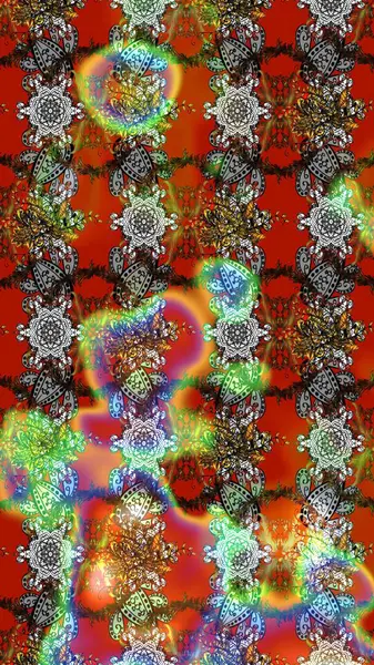 Kumaş desenli papatya çiçeği detayı. Kahverengi, gri ve kırmızı renkte çiçekler.