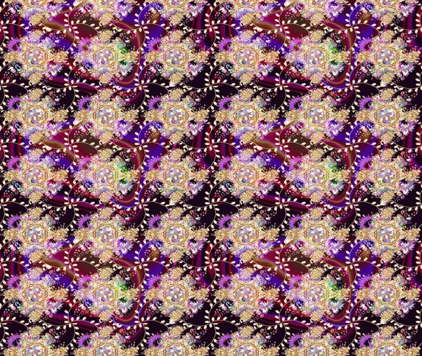 Çiçeksel fantezi tasarımı ve parlak bir arka plan çizimi. Renkli Bahar Teması eskiz kalıbı. Düz Çiçek Elementleri Tasarımı.