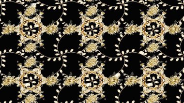 Raster skeci. Eskiz geçmişi. Renkli desenli eskiz deseni, siyah, bej ve nötr çiçekler ve dekoratif elementler. Eski usul. Kumaş, tekstil ve duvar kağıdı baskısı için..