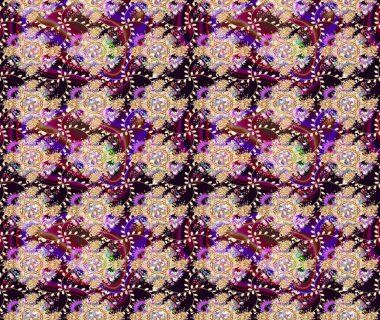 Çiçeksel fantezi tasarımı ve parlak bir arka plan çizimi. Renkli Bahar Teması eskiz kalıbı. Düz Çiçek Elementleri Tasarımı.