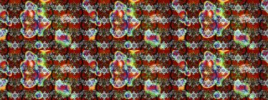 Tekstil için suluboya eskiz deseni. Şirin çiçekli, desenli, kahverengi, gri ve kırmızı renkli bir eskiz deseni. El çizimi çiçek çizimi deseni (fayans)).