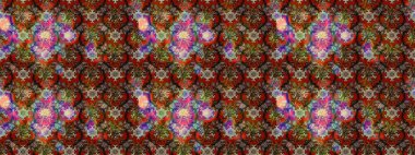 Raster çiçek izi. Çiçekli kahverengi, kırmızı ve bej çizim desenli. Klasik taslak çizimi.