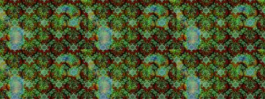 Raster illüstrasyonundaki çiçek desenli çizim. Çiçekler suluboya tarzında yeşil, kahverengi ve gri renklerde.