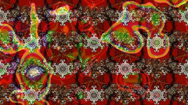 Kahverengi, kırmızı ve siyah renklerde. Raster illüstrasyonu. Çiçek. Taslak dekoratif arka plan, çiçek mandala.