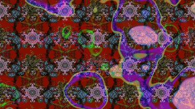 Kırmızı, kahverengi ve nötr arkaplanda. Elle çizilmiş çiçek desenli Raster çizimi. Çocuksu tasarım. Tekstil, kumaş, ambalaj, hatıra defteri için güzel çiçek arkaplanı..