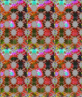 Çiçeklerle suluboya desenli çiçek deseni. Raster illüstrasyonu. Gri ve kahverengi renkli Asya tekstili.