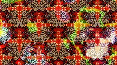 Çiçeksel çizim kalıbının yansıması. Vadinin çiçekleri kırmızı renklerde.