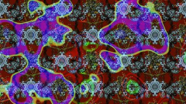 Raster illüstrasyonu. Çiçek desenli eskiz, darbeler, sıçramalar, yaz çiçekleri. Kahverengi, mavi ve kırmızı renkte çiçekler.