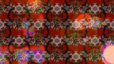 Raster illüstrasyonu. Raster deseni. Kahverengi, kırmızı ve bej renkli yaz çiçekleri. Küçük çiçekte sevimli çiçek deseni var..