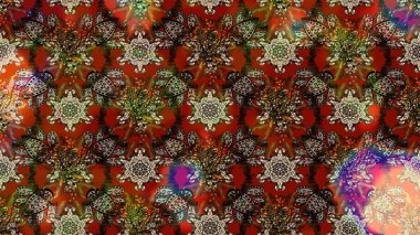 Raster düz çiçek çizim deseni. Hediye ambalaj kağıdı, tebrik kartları, posterler ve pankart tasarımı. Kahverengi, bej ve kırmızı renkte çiçekler.