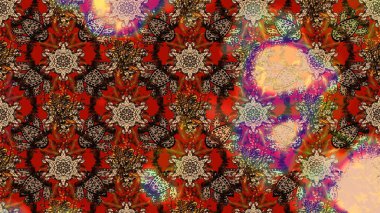 Sevimli çiçek raster deseni. Düz Çiçek Elementleri Tasarımı. Kahverengi, kırmızı ve bej renkli çiçekler. Renkli Yaz Teması çizim şablonu.