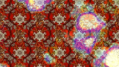 Raster illüstrasyonu. Kahverengi, kırmızı ve bej renklerde. Çiçekli güzel suluboya desen.