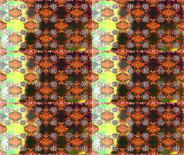 Kahverengi ve gri zarif küçük çiçekler ve kahverengi ve gri renkli komik böcekler, raster desen, illüstrasyon.