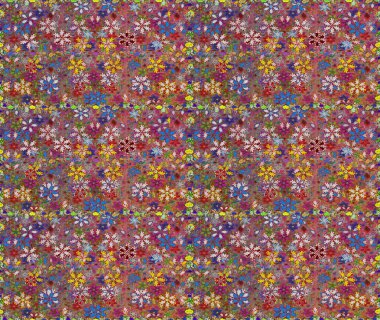 Kumaş desenli papatya çiçeği detayı. Kahverengi renkte çiçekler.