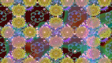 Kahverengi renkli çiçekler. Hediye ambalaj kağıdı, tebrik kartları, posterler ve pankart tasarımı. Raster düz çiçek çizim deseni.