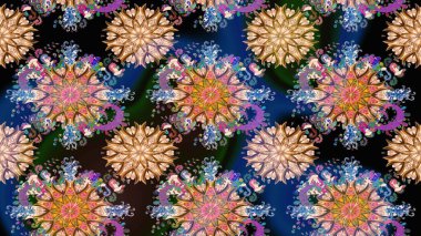 Raster deseni. Mavi renklerde. Raster illüstrasyonu. Küçük çiçekteki sevimli çiçek deseni. Soyut çiçek çizim kalıbı arkaplanı.