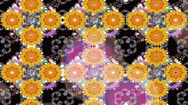 Raster illüstrasyonu. Renkli çizim kalıbı. Çiçek arkaplan. Sarı renkli şirin tekstil tarzında. Çiçek duvar kağıdı.