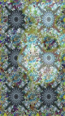 Tarafsız ve gri renklerde etnik çiçeklerle kusursuz bir desen. Raster Çiçek İllüstrasyonu güzel tekstil..