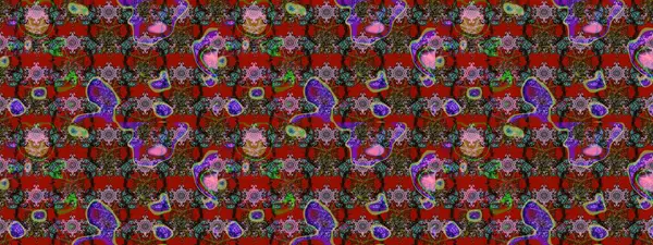 Raster suluboya çiçek deseni, narin çiçekler, kırmızı, kahverengi ve yeşil çiçekler, tebrik kartı şablonu. Güzel kumaş deseni.