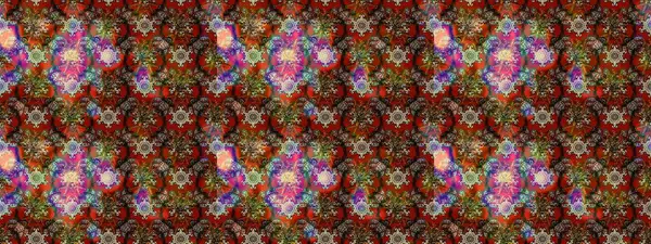 Raster çiçek izi. Çiçekli kahverengi, kırmızı ve bej çizim desenli. Klasik taslak çizimi.