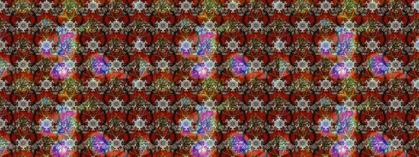 Raster illüstrasyonu. Asya tekstil tarzında. Raster illüstrasyonu. Kahverengi, gri ve kırmızı renkte çiçekler. Çiçek desenini çiz.