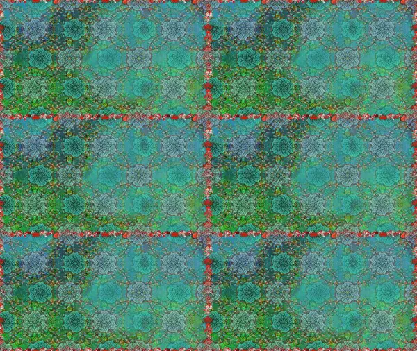 Düz Çiçek Elementleri Tasarımı. Raster illüstrasyonunda kusursuz çiçek deseni. Yeşil renkli çiçekler. Renkli Bahar Teması Kusursuz Arkaplan.