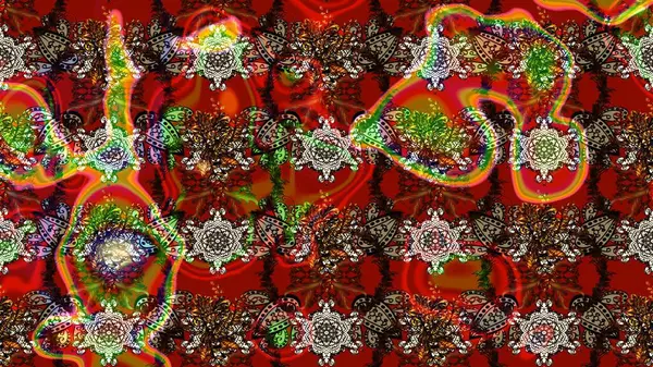 Kahverengi, kırmızı ve siyah renklerde. Raster illüstrasyonu. Çiçek. Taslak dekoratif arka plan, çiçek mandala.