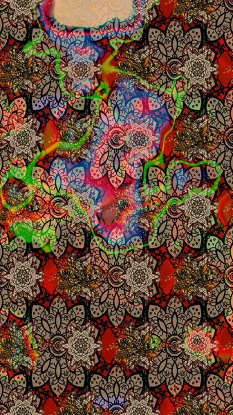 Renkli Bahar Teması eskiz kalıbı. Düz Çiçek Elementleri Tasarımı. Raster illüstrasyonundaki çiçek desenli çizim. Süslü kumaş deseni.