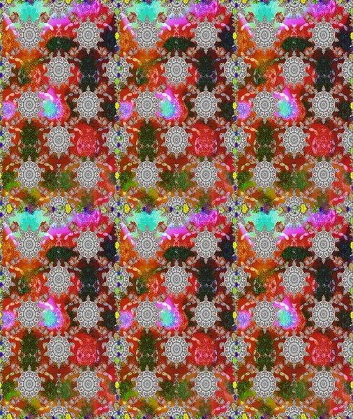 Çiçeklerle suluboya desenli çiçek deseni. Raster illüstrasyonu. Gri ve kahverengi renkli Asya tekstili.