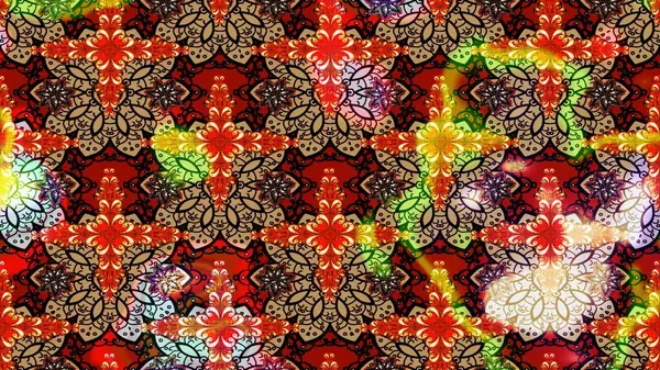 Çiçeksel çizim kalıbının yansıması. Vadinin çiçekleri kırmızı renklerde.