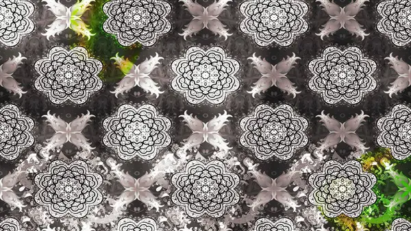 Şirin çiçekli, desenli, gri renkli bir eskiz deseni. Tekstil için suluboya eskiz deseni. El çizimi çiçek çizimi deseni (fayans)).