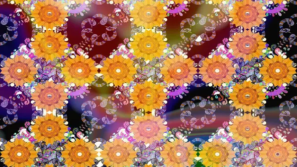 Yaprak ve çiçeklerin suluboya resimleri, sarı renkte çizimler. Nazikçe, sarı renkte bahar çiçekleri. Raster illüstrasyonu.