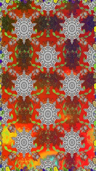 Raster Çiçek İllüstrasyonu 'nun şirin tekstili. Kahverengi ve gri renklerde etnik çiçeklerle kusursuz bir desen..