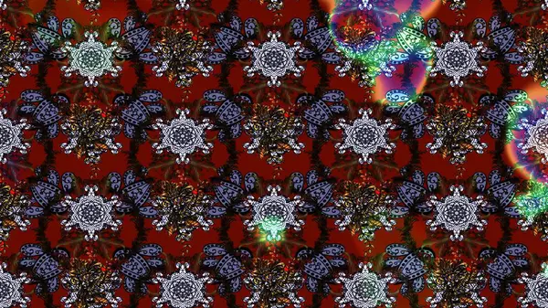 Renkli Bahar Teması eskiz kalıbı. Raster Modaya uygun kumaş deseni. Düz Çiçek Elementleri Tasarımı. Kırmızı, kahverengi ve siyah renkli şirin çiçek deseni.