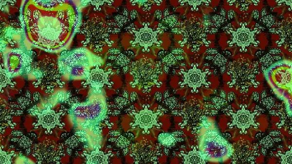 Tekstil tasarımı için geleneksel Raster çiçek buketi yeşil, kahverengi ve siyah renklerde. Üzerinde gelincikler ve vadi zambakları olan renkli çiçek desenli nakış..