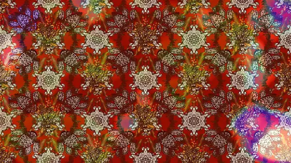 Raster illüstrasyonundaki çiçek desenli çizim. Çiçekler suluboya tarzında kahverengi, kırmızı ve bej renklerinde.