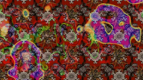 Renkli Bahar Teması eskiz kalıbı. Taslak desenli, modaya uygun kumaş deseni. Raster illüstrasyonu. Şirin çiçek elementleri. Düz Çiçek Elementleri Tasarımı.