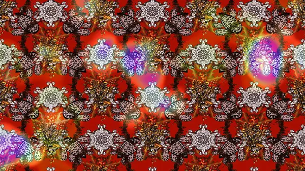 Millefleur 'lar. Tekstil, kumaş, kapaklar, duvar kağıtları, baskı, naylon, koleksiyon defteri, örgü. Küçük kahverengi, kırmızı ve nötr çiçekli oldukça kaliteli besin torbası deseni.