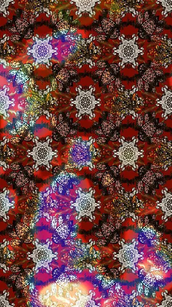 Düz Çiçek Elementleri Tasarımı. Çiçek desenli çizim. Güzel kumaş deseni. Raster illüstrasyonu. Asya tekstil tarzında. Renkli Bahar Teması çizim şablonu.